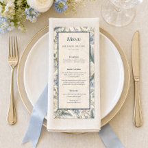 Hochzeitsmenükarte | Blau Elfenbein Winter Floral