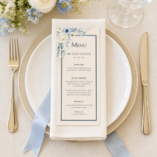 Hochzeitsmenükarte   Blau Elfenbein Winter Floral  Menükarte