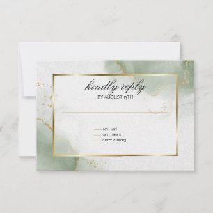 Hochzeitsmenükarte gedämpftes Salbeigrün gold marm RSVP Karte