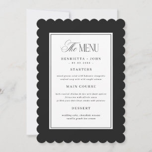 Hochzeitsmenükarte mit gewelltem Rand in Schwarzwe Einladung