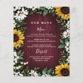 Hochzeitsmenükarten der Burgunder Red Sunflower Gr