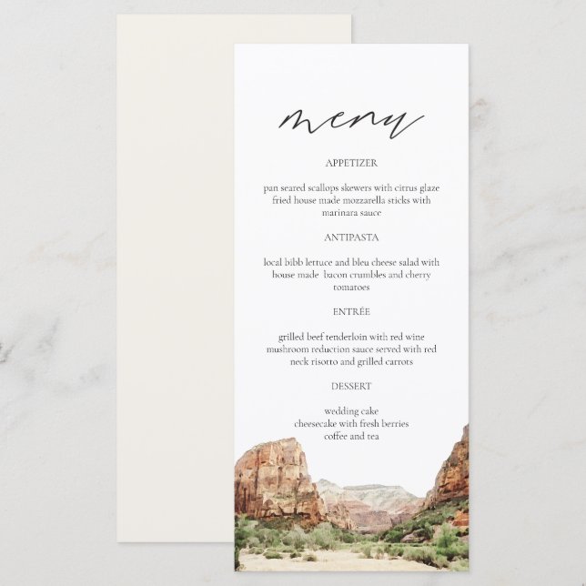 Hochzeitsmenükarten des ZION National Park Menükarte (Vorne/Hinten)