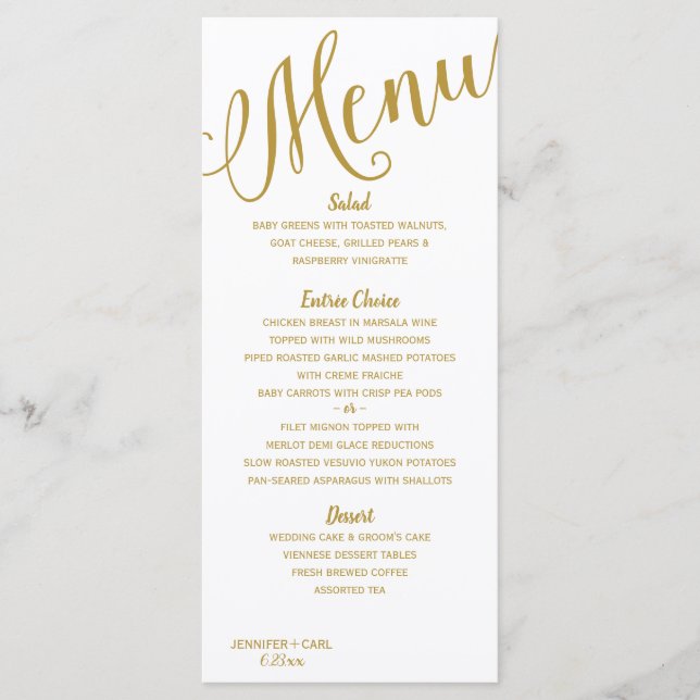 Hochzeitsmenüs | Moderne Typografie (Gold) Menükarte (Vorderseite)