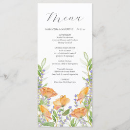 Hochzeitsmenüs Thema Wasserfarbe Wildblume Menükarte