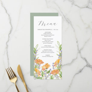 Hochzeitsmenüs Thema Wasserfarbe Wildblume Menükarte