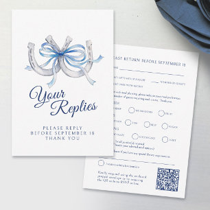 Hochzeitsmenüwahl QR Code Blaue Schleife Hufeisen RSVP Karte