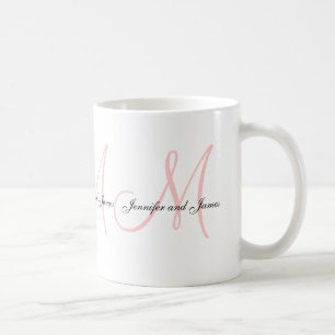 Hochzeitsmonogramm B & Namen Rosa Weiße Favor Tass Kaffeetasse