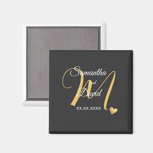 Hochzeitsmonogramm-Design mit Namen und Datum Magnet (Vorderseite/Rückseite)