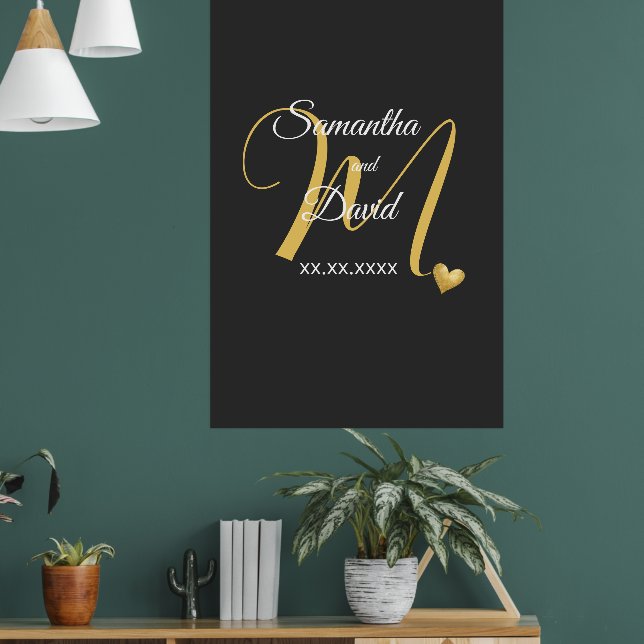 Hochzeitsmonogramm-Design mit Namen und Datum Poster (Wohnzimmer 1)