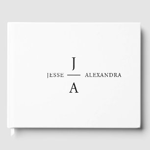 Hochzeitsmonogramm Elegant Minimal Stylisch Weiß Gästebuch