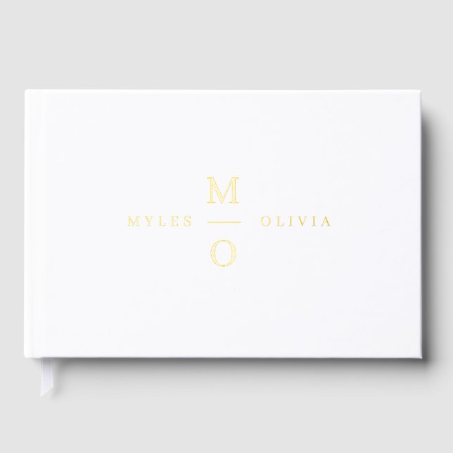 Hochzeitsmonogramm Elegantes Minimalistisches Gold Gästebuch (Vorderseite)