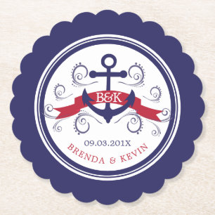 Hochzeitsmonogramm für rotes und marineblau Anker Untersetzer
