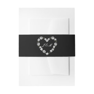 Hochzeitsmonogramm Herz floral schwarz und weiß Einladungsbanderole