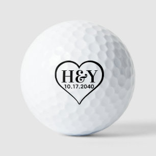 Hochzeitsmonogramm Initialen Datum Schwarz Weiß He Golfball