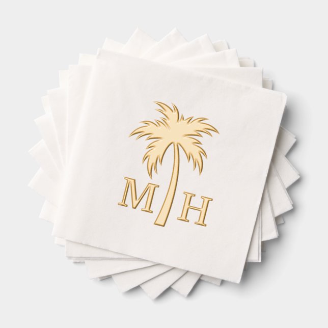 Hochzeitsmonogramm mit Palme Servietten Mit Folie (Insitu (Gestapelt))