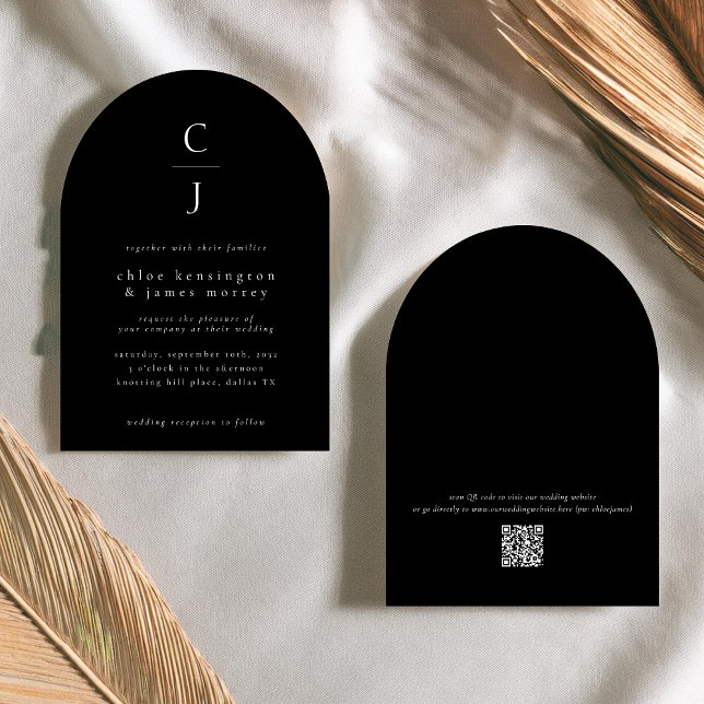 Hochzeitsmonogramm Moderner, schwarzer QR-Code Einladung (Von Creator hochgeladen)