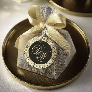 Hochzeitsmonogramm Schwarz Gold Vintage Floral Ele Geschenkanhänger
