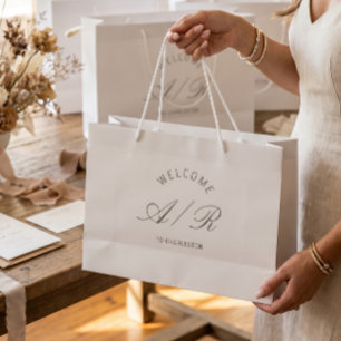 Hochzeitsmonogramm Weiße Willkommens-Tasche für De Große Geschenktüte