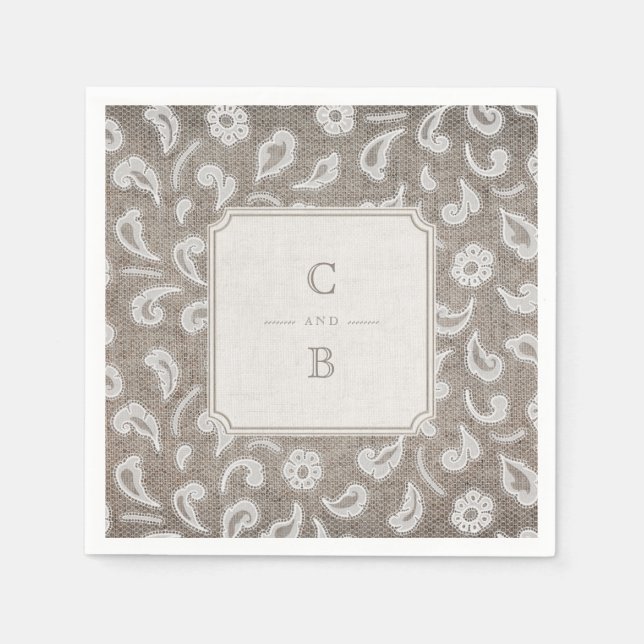 Hochzeitsmonographie und rustikales Hochzeitsprogr Serviette (Vorderseite)