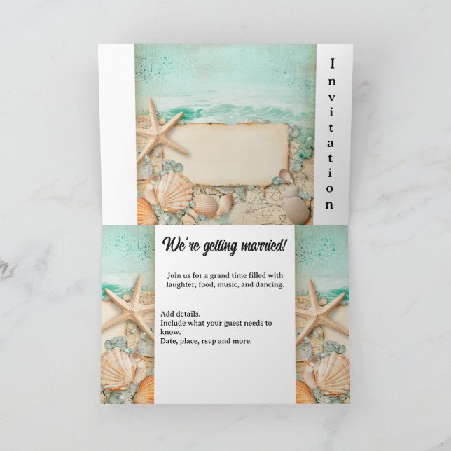Hochzeitsmuscheln am Strand 2 Einladung (Innenseite)