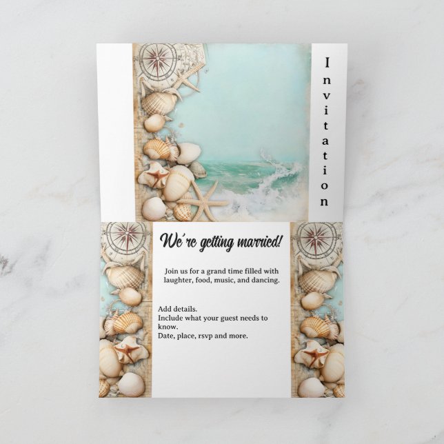 Hochzeitsmuscheln am Strand 3 Einladung (Innenseite)