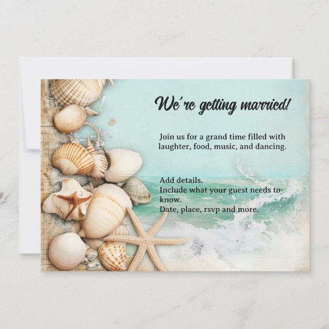 Hochzeitsmuscheln am Strand 3 Einladung (Rückseite)