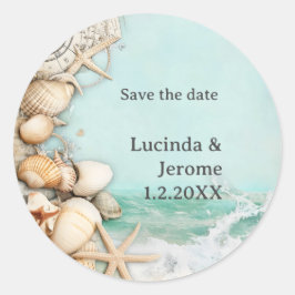 Hochzeitsmuscheln am Strand 3 Runder Aufkleber