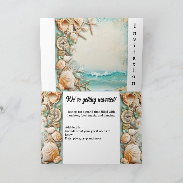 Hochzeitsmuscheln am Strand Einladung (Innenseite)