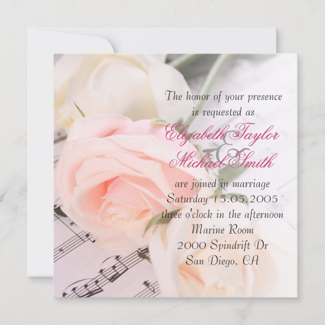 Hochzeitsmusik Light Pink Rose Einladung Hochzeits (Vorderseite)