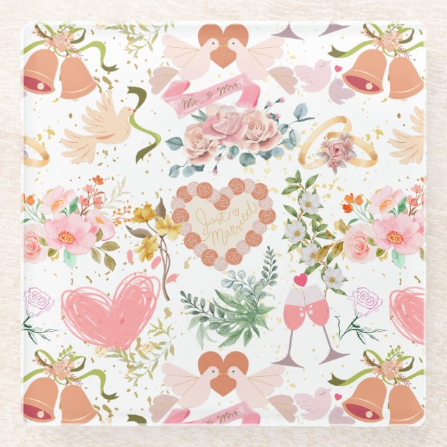 Hochzeitsmuster Glasuntersetzer (Vorderseite)