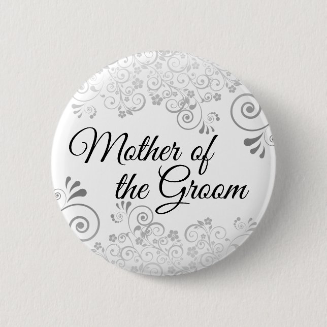 Hochzeitsmutter der Groom Silver Frilly Curls Button (Vorderseite)