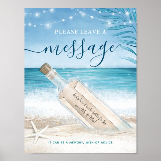 Hochzeitsnachricht an den Strand in einem Flaschen Poster (Vorne)