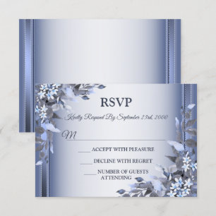 Hochzeitsnacht Blau Blütenblume Silbergraues Party RSVP Karte
