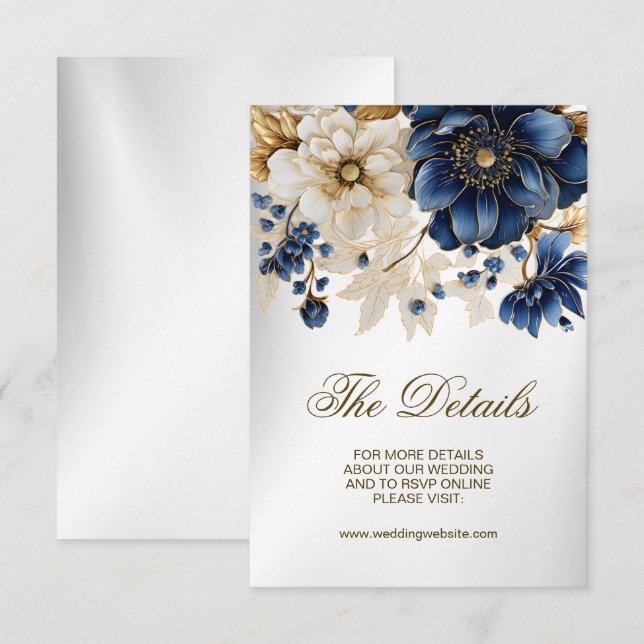 Hochzeitsnacht Blaues Goldenes Blütensilber Begleitkarte (Vorne/Hinten)