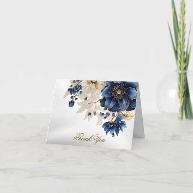 Hochzeitsnacht Blaues Goldenes Blütensilber Dankeskarte (Vorderseite)