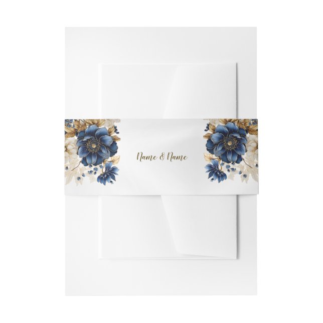 Hochzeitsnacht Blaues Goldenes Blütensilber Einladungsbanderole (Vorderseite Beispiel)