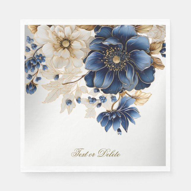 Hochzeitsnacht Blaues Goldenes Blütensilber Serviette (Vorderseite)
