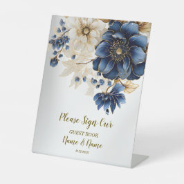 Hochzeitsnacht Blaues Goldenes Blütensilber Sockelschild