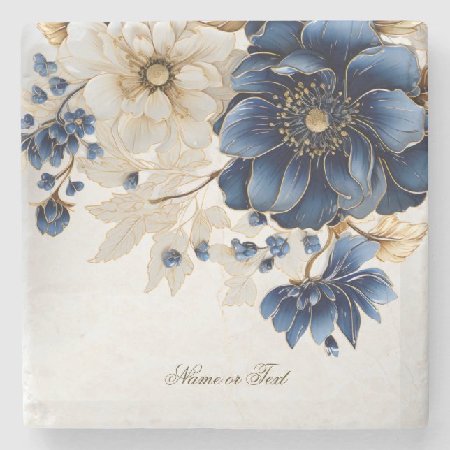 Hochzeitsnacht Blaues Goldenes Blütensilber Steinuntersetzer (Vorderseite)