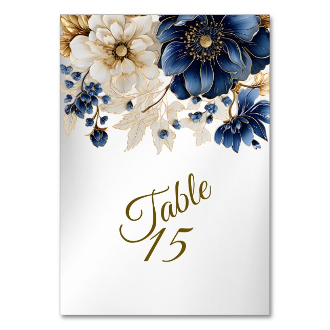 Hochzeitsnacht Blaues Goldenes Blütensilber Tischnummer (Vorderseite)