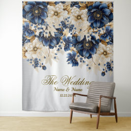 Hochzeitsnacht Blaues Goldenes Blütensilber Wandteppich