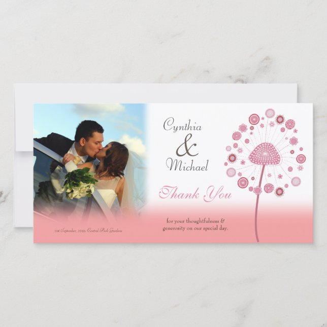 Hochzeitsnacht danke dir Pink Dandelion Foto Card (Vorderseite)