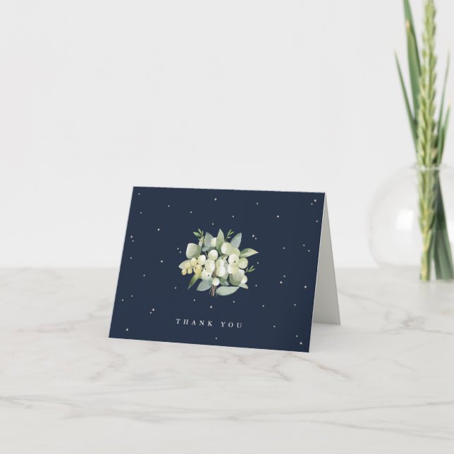 Hochzeitsnacht für Navy Snowberry+Eukalyptus Dankeskarte (Vorderseite)