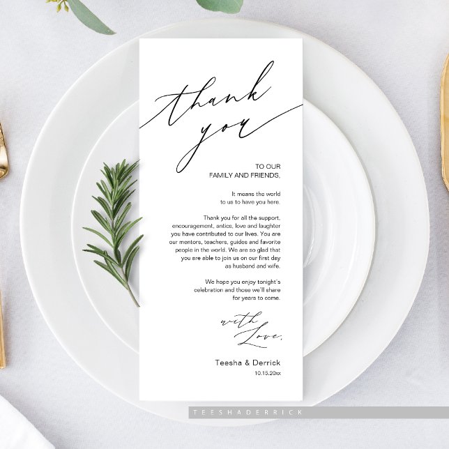 Hochzeitsnacht Platz dank Karte (Romantic Wedding Dinner Place Setting Thank You Card, in Black and White)