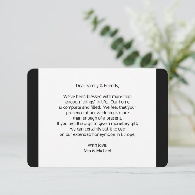 Hochzeitsnahrung für gutes Geld Begleitkarte (Stehend Vorderseite)