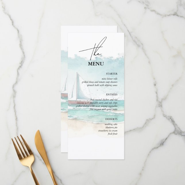 Hochzeitsnahrung und Getränke 2 in 1 Menü Menükarte (Vorderseite/Rückseite Beispiel)