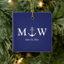 Hochzeitsnautische Ankernacht blau & weiß Monogram