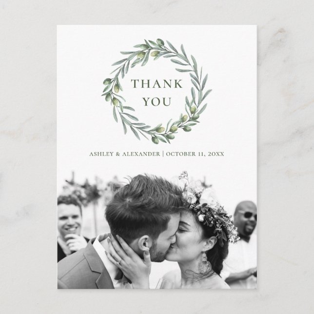 HochzeitsOliven. Botanisch Italienisch danke Postkarte (Vorderseite)