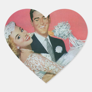 Hochzeitspaar, Bräutigam trägt Braut Herz-Aufkleber