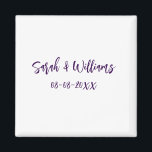 Hochzeitspaar. Datum des Namens lila einfach Magnet<br><div class="desc">Gestaltung</div>